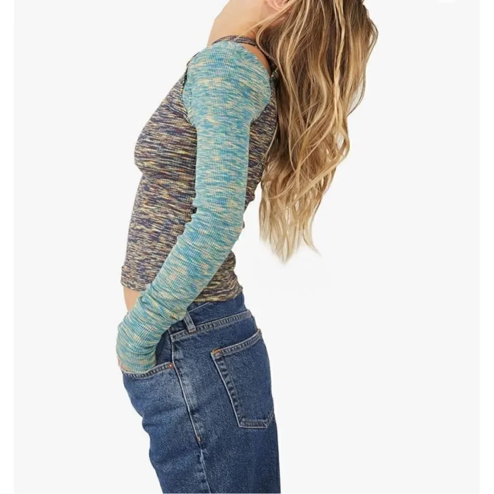 Free People section dyed long sleeve cutout t-shirt in blue XS